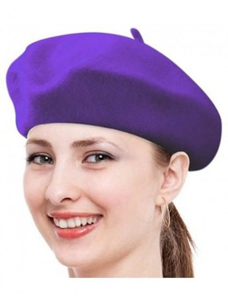 Berets Classic Lady Women Warm Wool Blend French Artist Beret Beanie Winter Hat Ski Cap - Purple - CL18MDMOHUZ $12.98