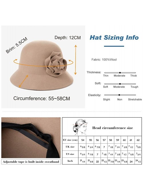 Bucket Hats Women Winter Wool Bucket Hat 1920s Vintage Cloche Bowler Hat with Bow/Flower Accent - 00790coffee_100% Wool - CI1...