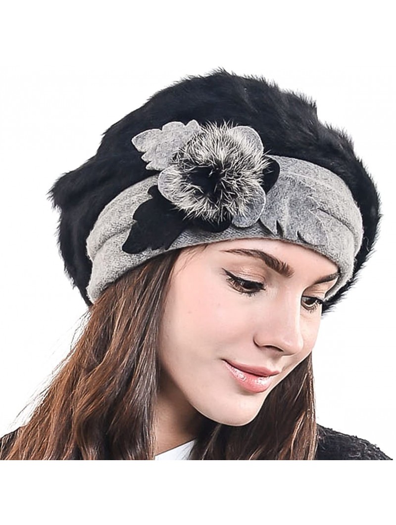 Berets Lady French Beret Wool Beret Chic Beanie Winter Hat Jf-br022 - Br022-black Angora - CO128KOIOTN $23.22