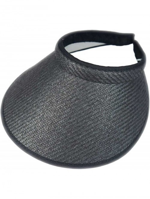 Sun Hats Wide Weave Design Paper Straw Push On Clip On Sun Visor Hat Sun Protection - Black - CV12HRUE297 $21.01
