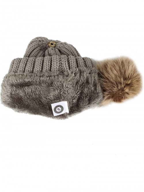 Skullies & Beanies Trendy Ribbed Knitted Fur Pom Pom Beanie Hat Slouchy CR5146 - Grey - CW1204M9PBF $17.09