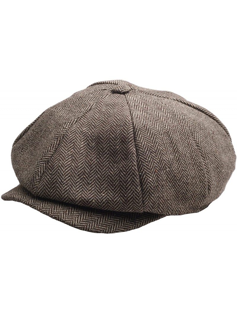 Baseball Caps N91 Driving 8 Panel Herringbone Tweed Pattern Wool Newsboy Cap Gatsby Beret Hat - Brown - CV129DHM5CX $35.27