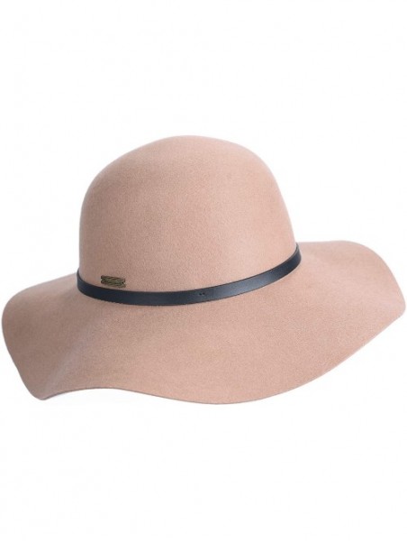 Fedoras Wide Brimmed 100% Wool Felt Floppy Hat Vintage Women Warm Trilby Hats - Camel - CX18YOQD5S7 $45.98