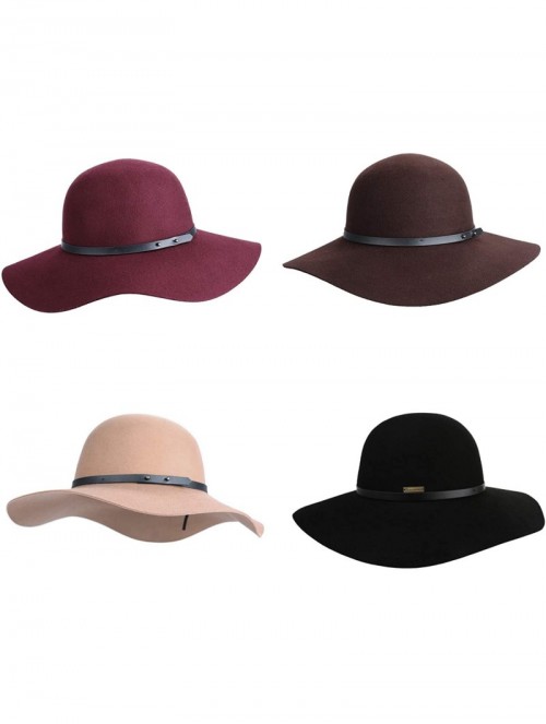 Fedoras Wide Brimmed 100% Wool Felt Floppy Hat Vintage Women Warm Trilby Hats - Camel - CX18YOQD5S7 $45.98