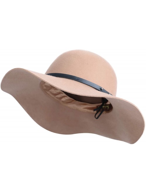 Fedoras Wide Brimmed 100% Wool Felt Floppy Hat Vintage Women Warm Trilby Hats - Camel - CX18YOQD5S7 $45.98