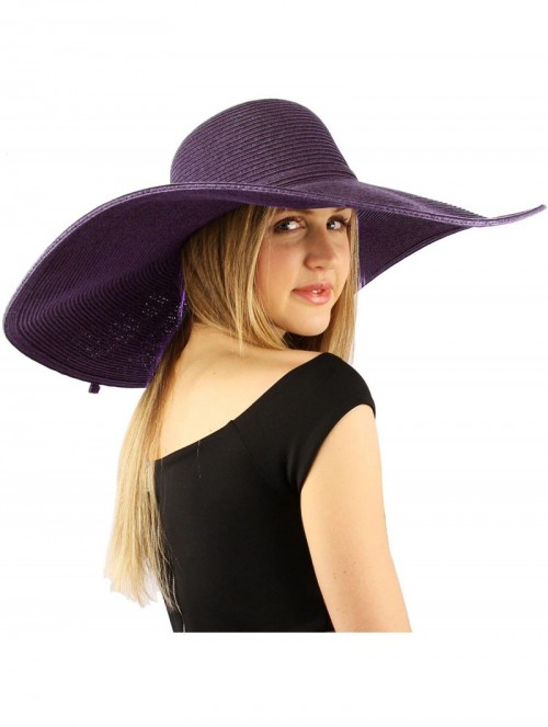 Sun Hats Summer Elegant Derby Big Super Wide Brim 8" Brim Floppy Sun Beach Dress Hat - Purple - CB11VWTN3A3 $37.63