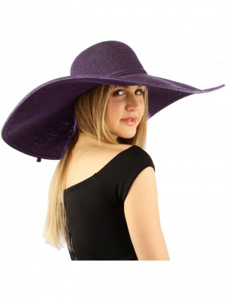 Sun Hats Summer Elegant Derby Big Super Wide Brim 8" Brim Floppy Sun Beach Dress Hat - Purple - CB11VWTN3A3 $37.63