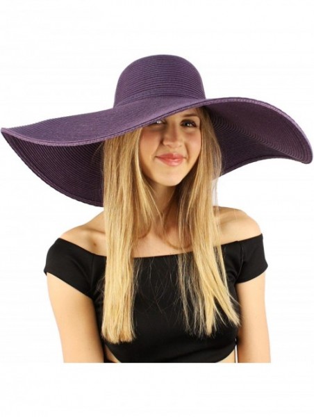 Sun Hats Summer Elegant Derby Big Super Wide Brim 8" Brim Floppy Sun Beach Dress Hat - Purple - CB11VWTN3A3 $37.63