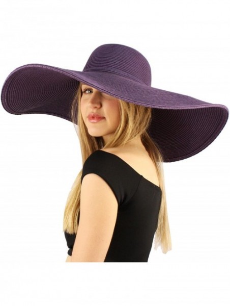 Sun Hats Summer Elegant Derby Big Super Wide Brim 8" Brim Floppy Sun Beach Dress Hat - Purple - CB11VWTN3A3 $37.63