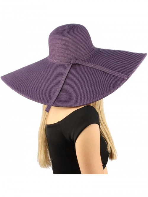 Sun Hats Summer Elegant Derby Big Super Wide Brim 8" Brim Floppy Sun Beach Dress Hat - Purple - CB11VWTN3A3 $37.63