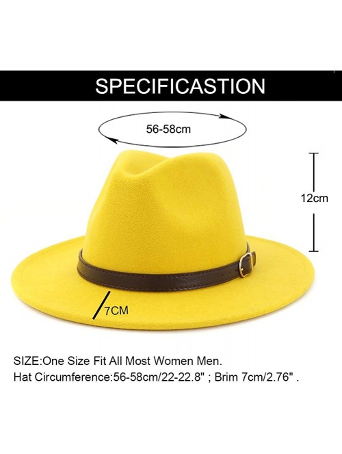 Fedoras Men & Women Panama Hat Classic Wide Brim Fedora Hat with Belt Buckle - Yellow - CC18T72IRSR $16.80