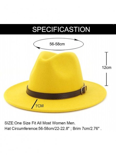 Fedoras Men & Women Panama Hat Classic Wide Brim Fedora Hat with Belt Buckle - Yellow - CC18T72IRSR $16.80