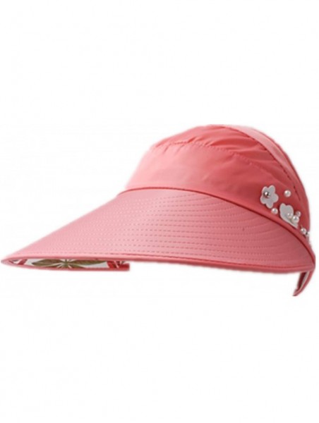 Visors Women Foldable Wide Brim Sun Hats UV Protection Visor Hat Quick Dry Cap - Pink - CE18RTCOKRK $14.87