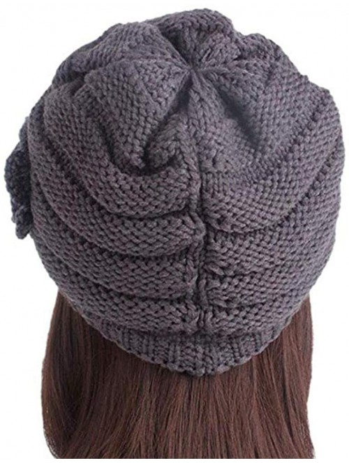 Skullies & Beanies Women Winter Warm Hat Knit Visor Brim Cap with Flower Accent - Grey - C918INOMNG6 $22.98