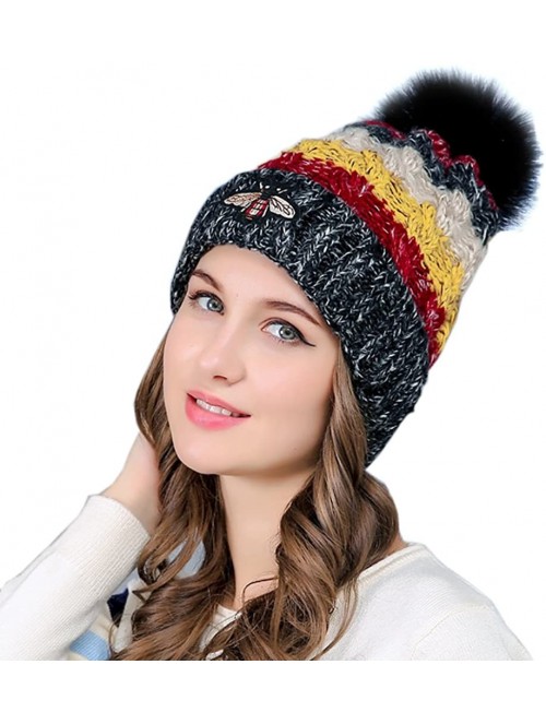 Skullies & Beanies Funky Warm Soft Winter Thick Knit Hats Cap Faux Fur Pom Beanie - Black - C7188AWKEAQ $10.61