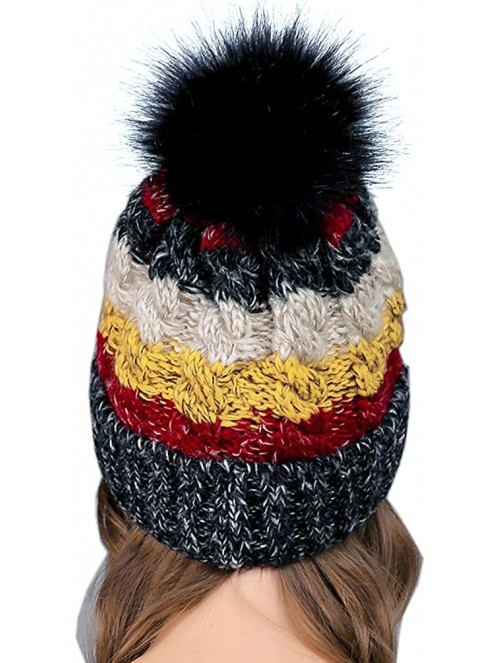 Skullies & Beanies Funky Warm Soft Winter Thick Knit Hats Cap Faux Fur Pom Beanie - Black - C7188AWKEAQ $10.61