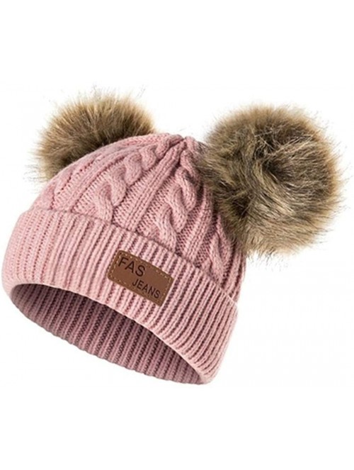 Skullies & Beanies Girls Boys Knit Cap Warm Fur Ball Baby Winter Knit Hat Children Beanie Hats & Caps - Dark Pink - CU1930U6S...