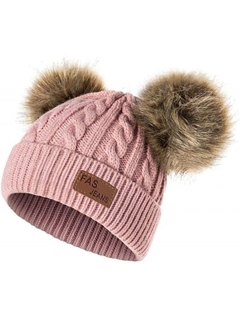 Skullies & Beanies Girls Boys Knit Cap Warm Fur Ball Baby Winter Knit Hat Children Beanie Hats & Caps - Dark Pink - CU1930U6S...