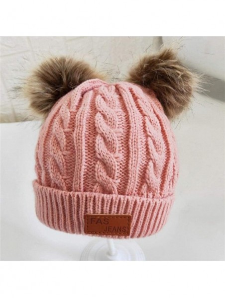 Skullies & Beanies Girls Boys Knit Cap Warm Fur Ball Baby Winter Knit Hat Children Beanie Hats & Caps - Dark Pink - CU1930U6S...