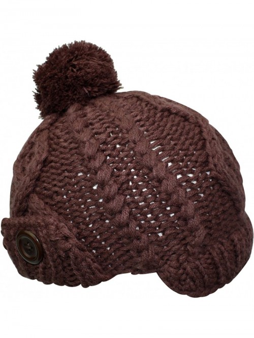 Newsboy Caps Stretchy Knit Newsboy Cap with Pom Pom - Brown - CC117B57YVH $15.63