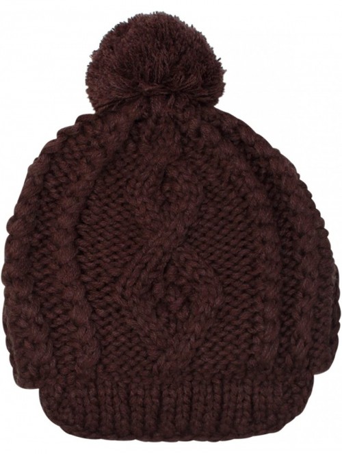 Newsboy Caps Stretchy Knit Newsboy Cap with Pom Pom - Brown - CC117B57YVH $15.63