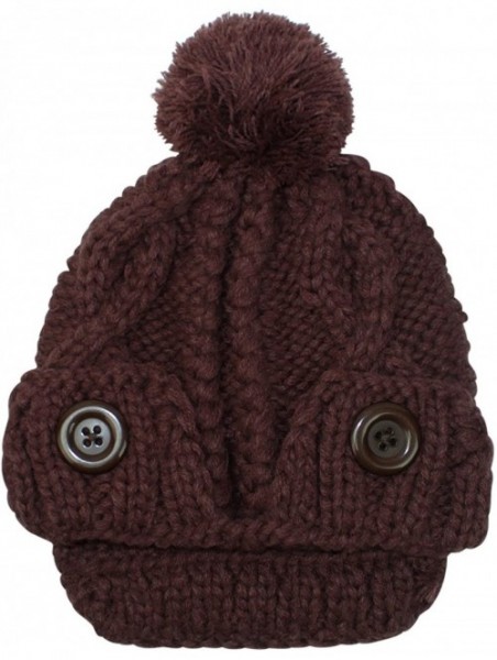 Newsboy Caps Stretchy Knit Newsboy Cap with Pom Pom - Brown - CC117B57YVH $15.63