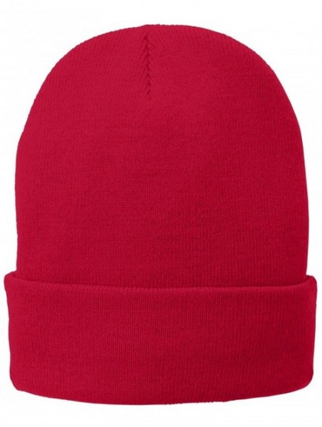 Skullies & Beanies Port & Company Men's Fleece-Lined Knit Cap - Athletic Red - CP17YGWKGDI $10.60