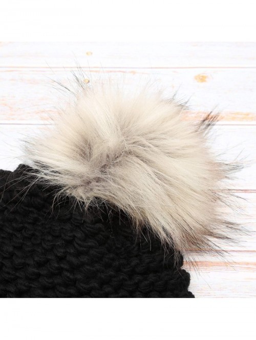 Skullies & Beanies Women's Double Purl Knitted Beanie Hat- Soft Warm Cable Knitted Winter Hat with Faux Fur Pom Pom - Black -...