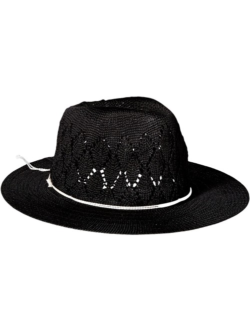 Sun Hats Women's Frankie Knit Fedora Sun Hat w/Silver Charm- Rated UPF 50+ for Max Sun Protection - Black - CJ12MAM0O21 $49.02