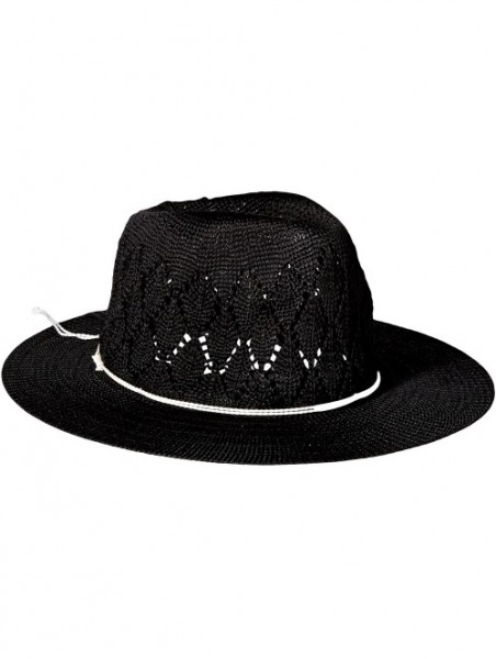 Sun Hats Women's Frankie Knit Fedora Sun Hat w/Silver Charm- Rated UPF 50+ for Max Sun Protection - Black - CJ12MAM0O21 $49.02