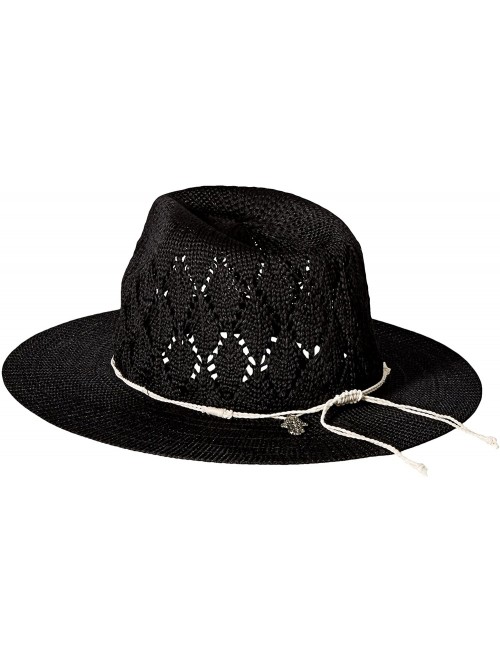 Sun Hats Women's Frankie Knit Fedora Sun Hat w/Silver Charm- Rated UPF 50+ for Max Sun Protection - Black - CJ12MAM0O21 $49.02