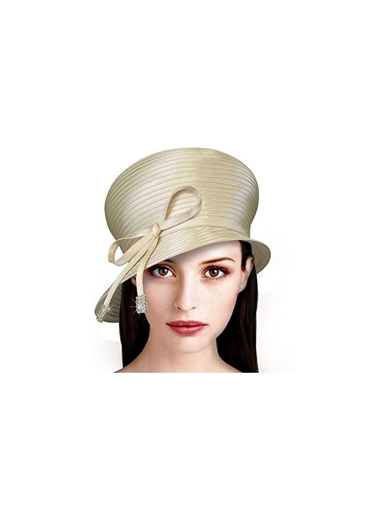 Bucket Hats Bubble Cloche Hat with Rhinestone Knot Bow - Q32 - Alabaster Beige - CB11IZKDP5L $71.54