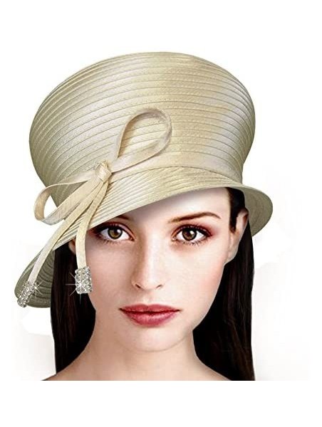 Bucket Hats Bubble Cloche Hat with Rhinestone Knot Bow - Q32 - Alabaster Beige - CB11IZKDP5L $71.54