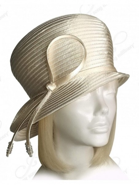 Bucket Hats Bubble Cloche Hat with Rhinestone Knot Bow - Q32 - Alabaster Beige - CB11IZKDP5L $71.54