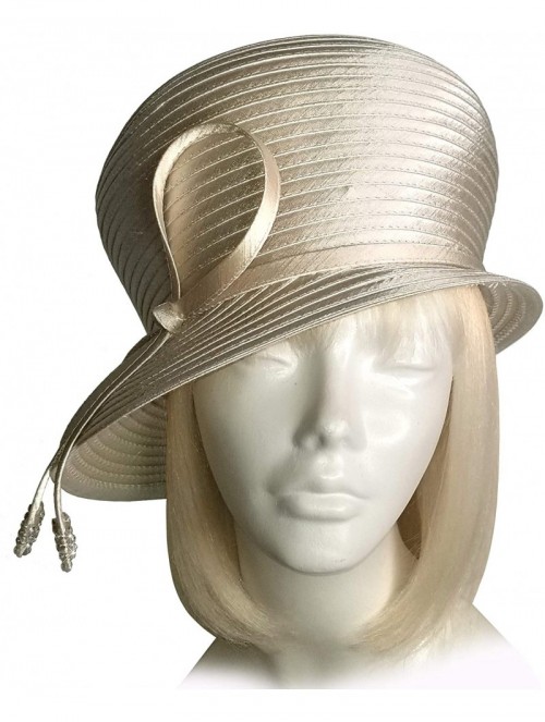 Bucket Hats Bubble Cloche Hat with Rhinestone Knot Bow - Q32 - Alabaster Beige - CB11IZKDP5L $71.54