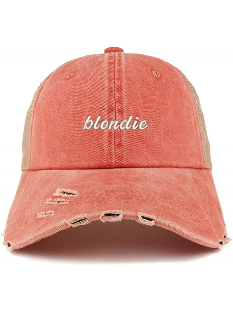 Baseball Caps Blondie Embroidered Frayed Bill Trucker Mesh Back Cap - Orange - CM18CWX37K6 $21.49