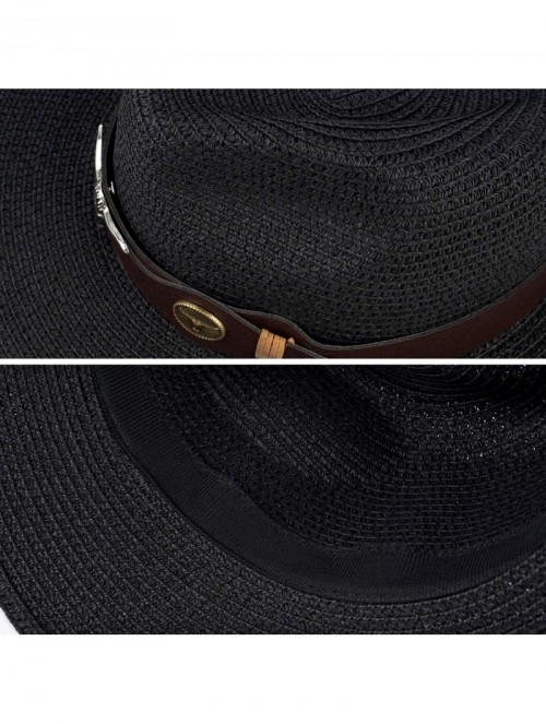 Fedoras Summer Fedora Straw Panama Hat Roll up Straw Beach Sun Hat Sun Protection UPF50+ - B-black - CM18UMGCEDY $14.67