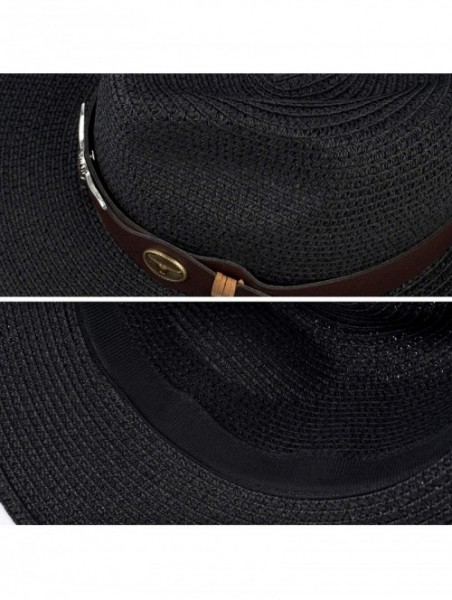 Fedoras Summer Fedora Straw Panama Hat Roll up Straw Beach Sun Hat Sun Protection UPF50+ - B-black - CM18UMGCEDY $14.67