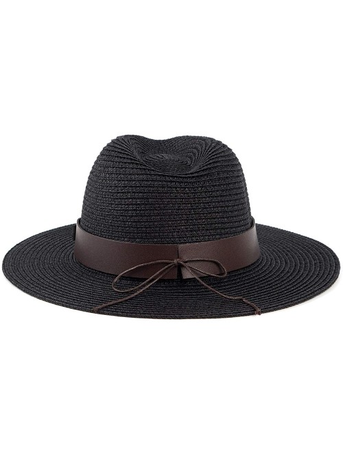 Fedoras Summer Fedora Straw Panama Hat Roll up Straw Beach Sun Hat Sun Protection UPF50+ - B-black - CM18UMGCEDY $14.67