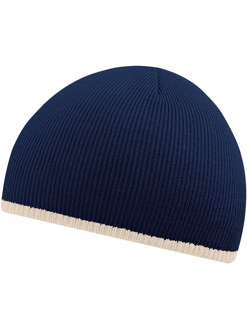 Skullies & Beanies Mens Pull on Warm Knitted Beanie Ski Hat with Contrast Trim - French Navy - CA11JRXJOTL $13.56