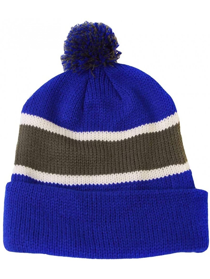 Skullies & Beanies Winter Striped Beanie with Pom - Blue/Grey - C3110TVW415 $11.59