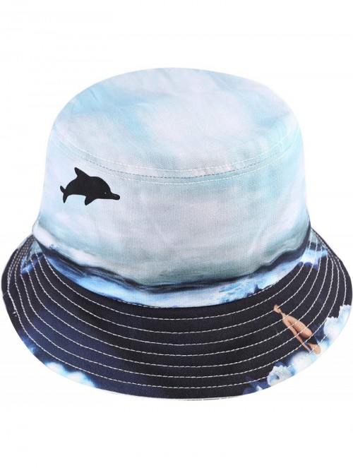 Bucket Hats Unisex Cute Unique Print Travel Bucket Hat Summer Fisherman Cap - Ocean-blue - C318SQA4NAN $21.07