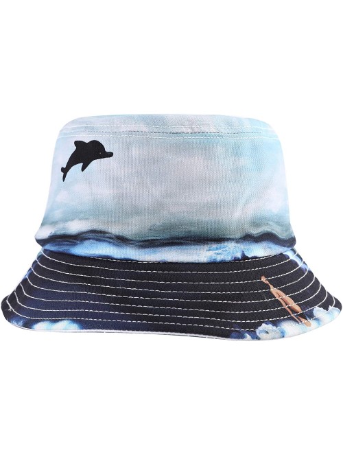 Bucket Hats Unisex Cute Unique Print Travel Bucket Hat Summer Fisherman Cap - Ocean-blue - C318SQA4NAN $21.07