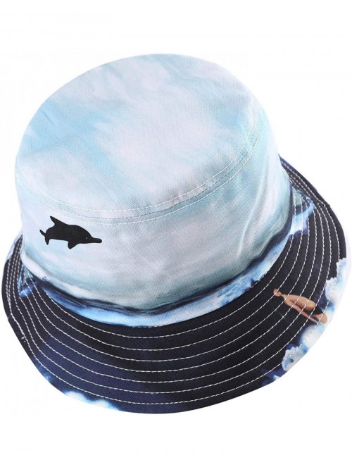 Bucket Hats Unisex Cute Unique Print Travel Bucket Hat Summer Fisherman Cap - Ocean-blue - C318SQA4NAN $21.07