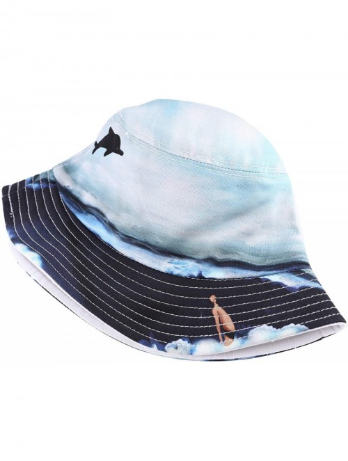 Bucket Hats Unisex Cute Unique Print Travel Bucket Hat Summer Fisherman Cap - Ocean-blue - C318SQA4NAN $21.07