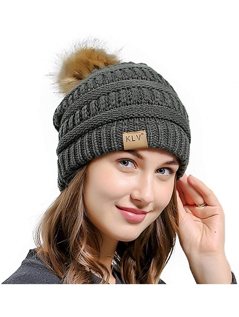 Skullies & Beanies Thick Warm Winter Beanie Hat Soft Stretch Slouchy Skully Knit Cap for Women - Pom-dark Grey - CT18HTW0WMH ...