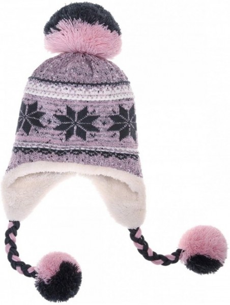 Skullies & Beanies Women Girl Winter Hats Knit Soft Warm Earflap Hood Cozy Large Snowflake Beanie - Pink - CY186H0IXH6 $19.34