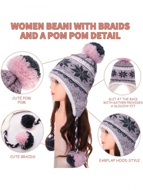 Skullies & Beanies Women Girl Winter Hats Knit Soft Warm Earflap Hood Cozy Large Snowflake Beanie - Pink - CY186H0IXH6 $19.34