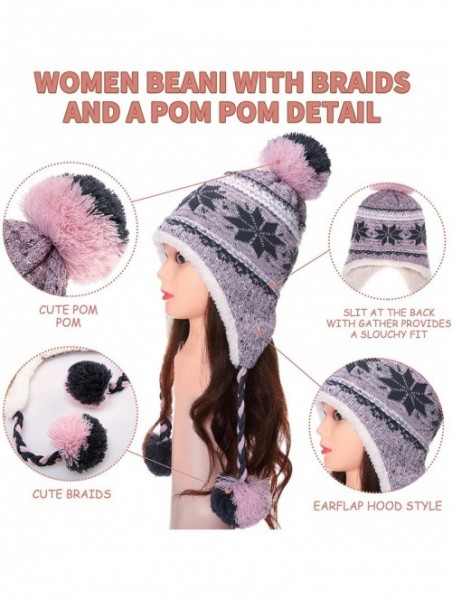 Skullies & Beanies Women Girl Winter Hats Knit Soft Warm Earflap Hood Cozy Large Snowflake Beanie - Pink - CY186H0IXH6 $19.34