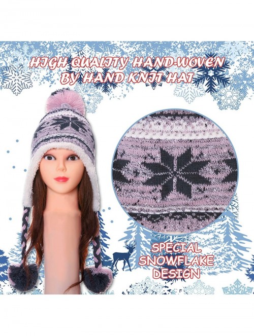 Skullies & Beanies Women Girl Winter Hats Knit Soft Warm Earflap Hood Cozy Large Snowflake Beanie - Pink - CY186H0IXH6 $19.34